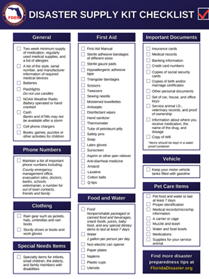 Florida Disaster Supply Kit Checklist